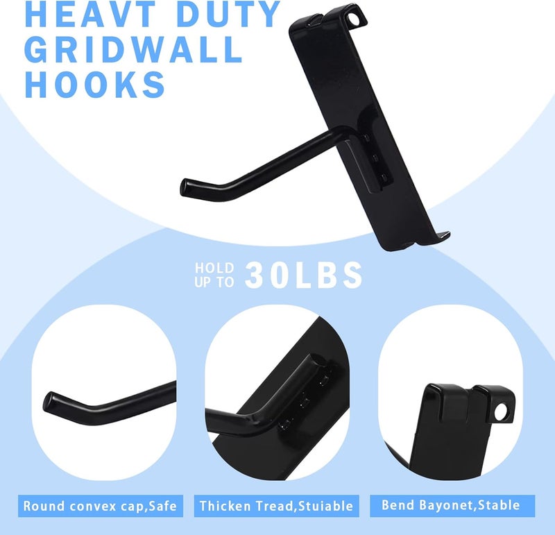 NEESEEYEE Gridwall Hooks 2 Inch, 32PC Heavy Duty Black Display Hooks for Grid Wall Panels, Grid Wall Accessory for Retail Store, Home Stroage, Garage, Trade Show - Image 3